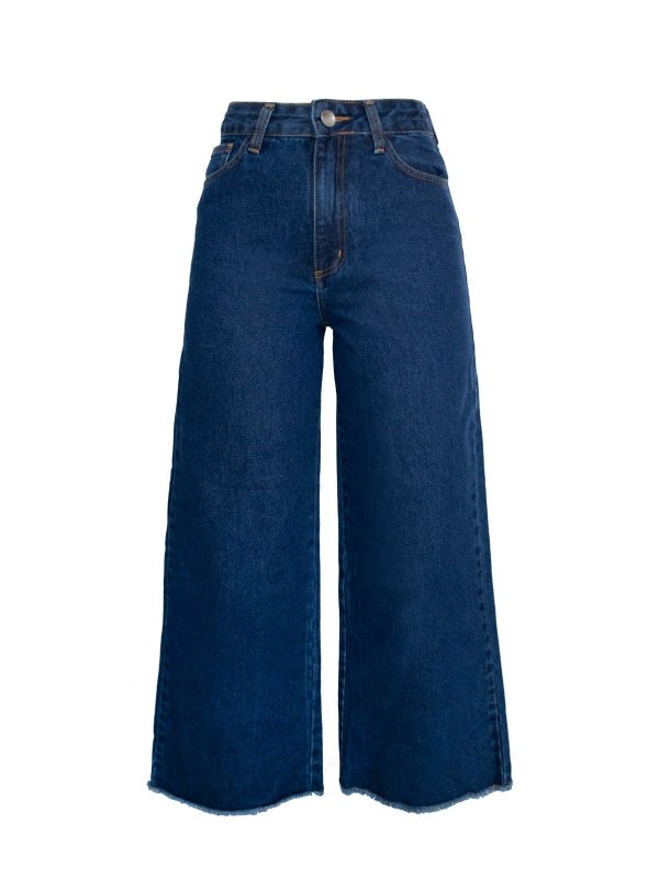 Calça Pantalona Cropped Jeans Escura-0