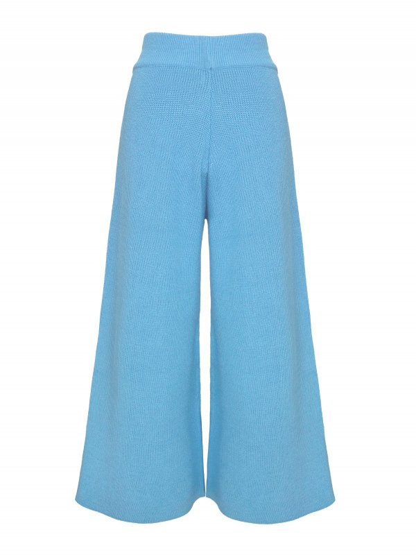 Calça Pantalona Cropped Tricô Azul
